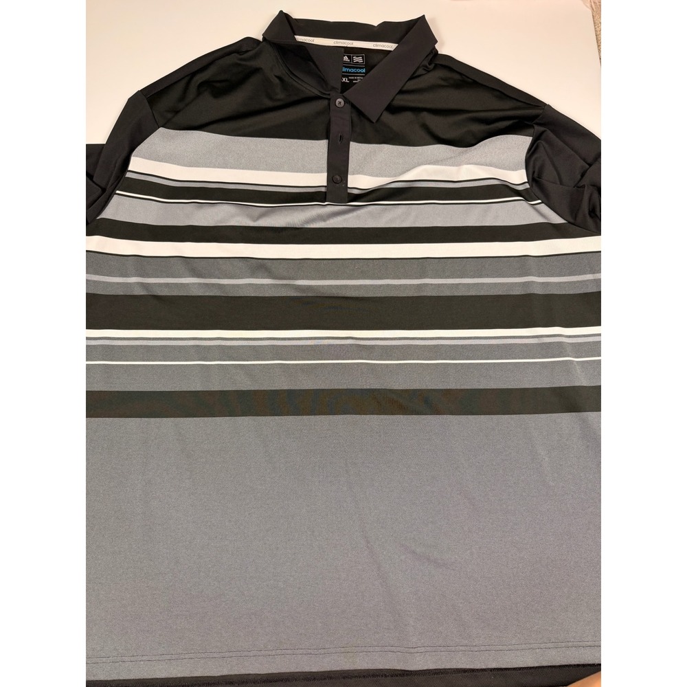 Adidas Golf Climacool Polo Shirt Mens 5XL Black Grey White Striped Short Sleeve